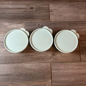 Vintage Set of 3 Tupperware Medium Round Container with Light Blue Lid Food